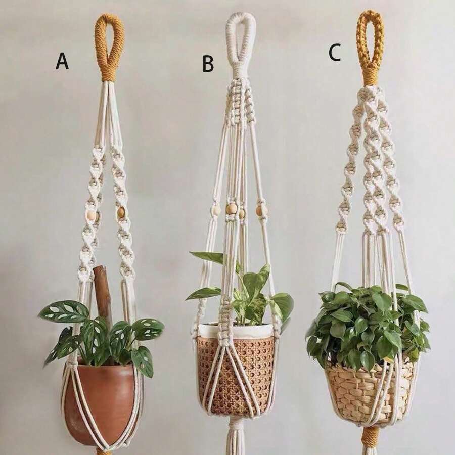 1pc Macrame Plant Hanger, Indoor Hanging Planter Basket Holder With Wood Beads, Decorative Flower Pot Holder With Tassels, No Basket