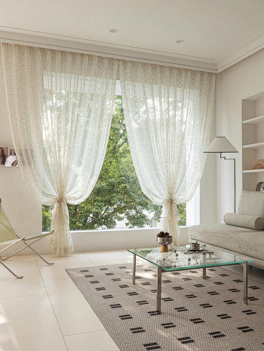 1 Stück vintage-mäßiger Leinengardine mit Regenbogen-Zuckerkristall-Deko - mit Universalband, leicht aufzuhängen, geeignet für Schlafzimmer, Wohnzimmer, Bürodekoration (Stoffgewicht 130g/qm)