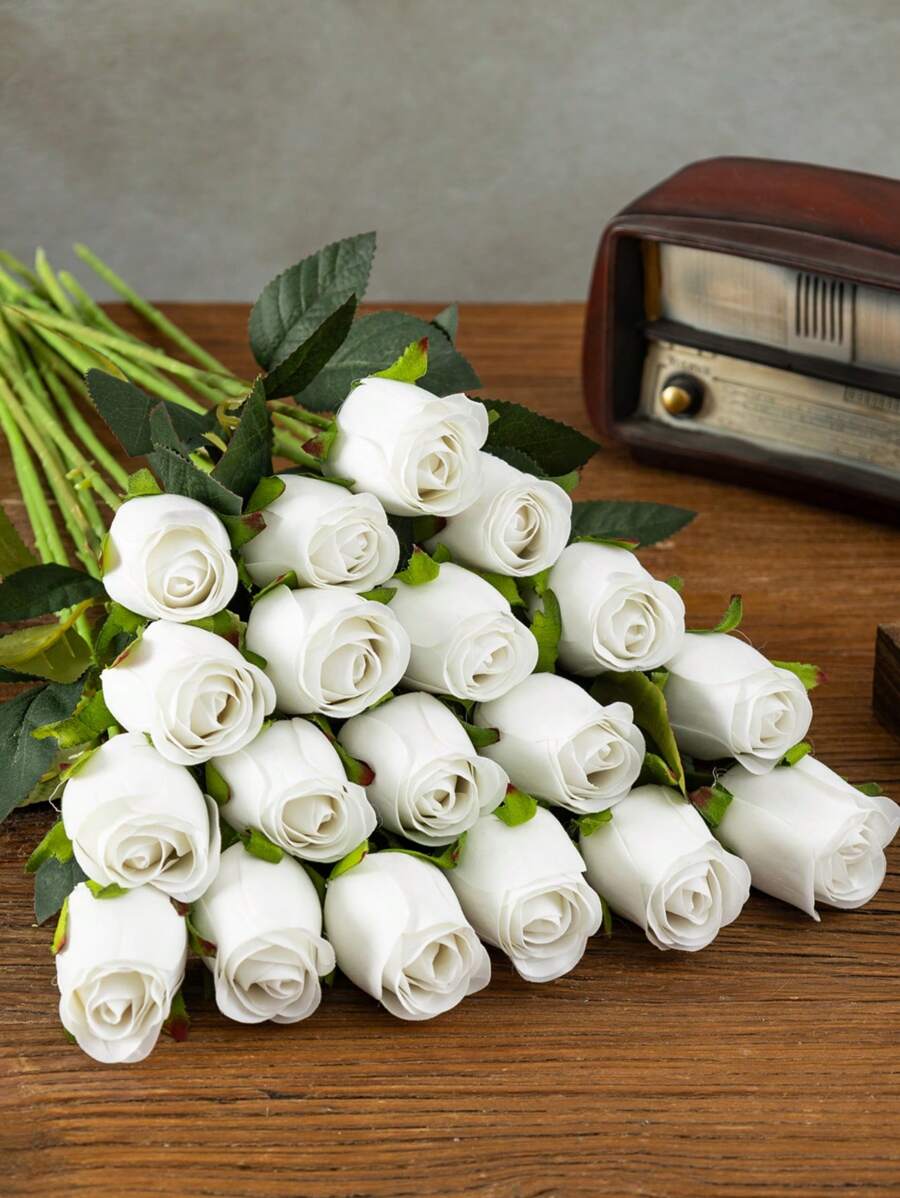 4/1pc Artificial Flower Red/White Single Rose Bud Flower Arrangement Bouquet Artificial Real Touch Silk Flower For Home Spring Summer Arrangement Bouquet, Table Centerpiece, Kissing Ball, Corsage, DIY Bouquet, Wedding Arrangement, Bridal Bouquet, Bridal Shower, Wreath Valentine's Day Decoration