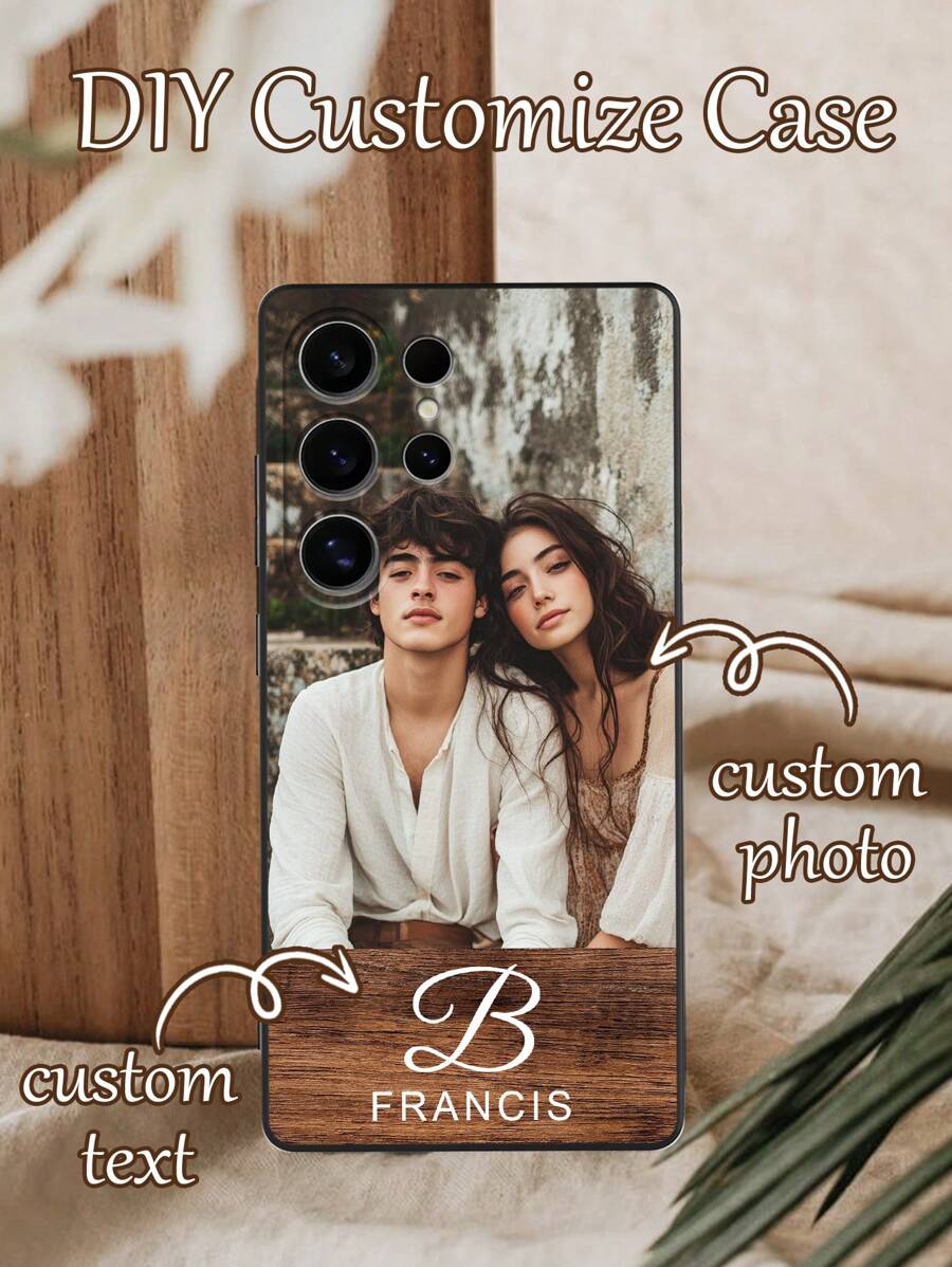 1 pieza Funda de teléfono suave y negra personalizada con foto de San Valentín/parejas/niños/mascotas, con texto/firma personalizada, compatible con iPhone 16/16 Pro/16 Plus/16 Pro Max, S25 Ultra y talla grande, regalo empresarial de alta gama, ideal para líderes, amigos, padres, madres, novios y novias