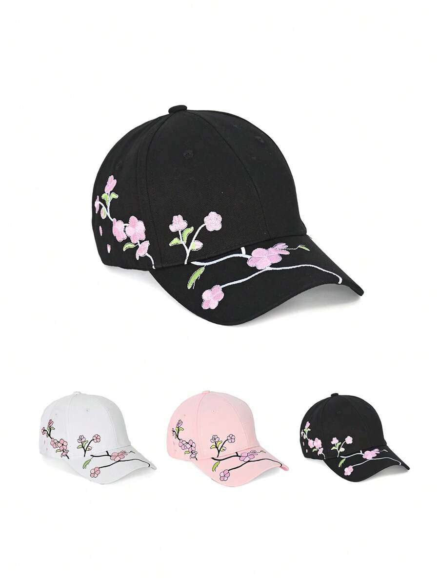 1pc Flower Embroidered Baseball Cap, Washable Adjustable Hat, Fashion Breathable Versatile Outdoor Sun Visor, Great Gift For Holidays