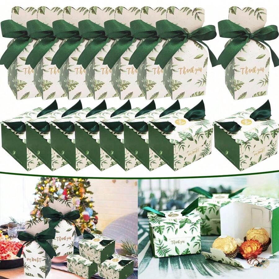 50 cajas de dulces con moño de cinta de satén - Caja de regalo para fiestas de boda, cumpleaños, con 50 cintas negras y verdes para decoración de boda, novia, ducha, fiesta de cumpleaños