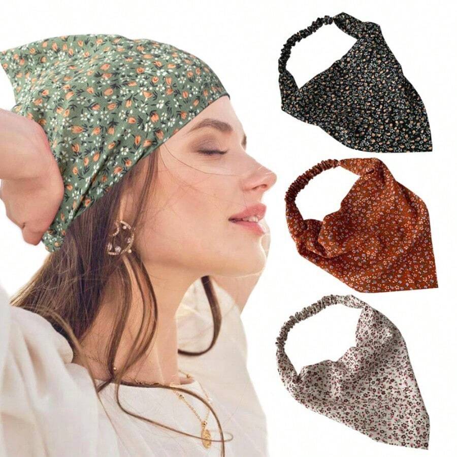 1 pieza Diadema de triángulo de moda para mujeres, diadema de borde ancho, diadema cuadrada con flores, correa elástica para el cabello de mujer, diadema, accesorios de diadema de triángulo, diadema elástica de mujer, accesorios de moda para el cabello, adecuada para cualquier ocasión