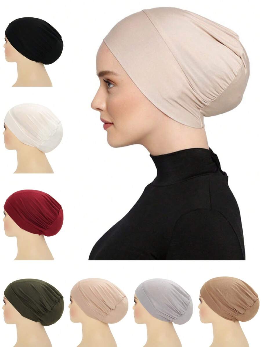 1 pièce Nouveau foulard en coton soyeux pour femme, bonnet sous-foulard musulman avec élastique