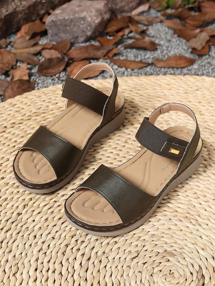 Sandalias de mujer con correa elástica estilo vintage 2025, suela blanda y liviana con cuña para damas