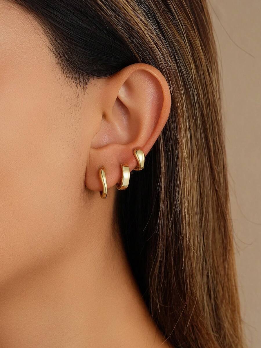 6 Peças - Brincos Dourados, Brincos Simples, Brincos Empilhados, Forma Geométrica, Textura Brilhante, Moda e Versáteis, Uso Diário, Estilo Minimalista, Design de Nicho, Requintado e Pequeno, Estilo Ins, Elegante, Acessórios, Brincos Básicos, Sensação de Alta Qualidade.