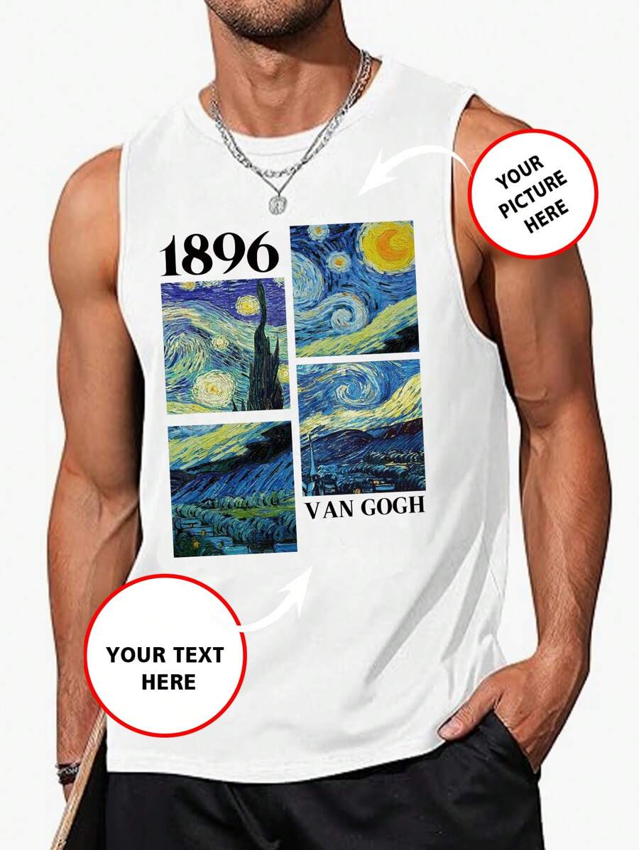 Camiseta de tirantes ajustada personalizable para hombre - Agrega tu propia imagen y texto (Día del Padre/Día de la Madre/Selfie/Foto familiar/Foto de mascota/Foto de amigo/Fiesta/Equipo/Novio/Novia/Mascotas/Atuendos de pareja/Uniforme de trabajo)