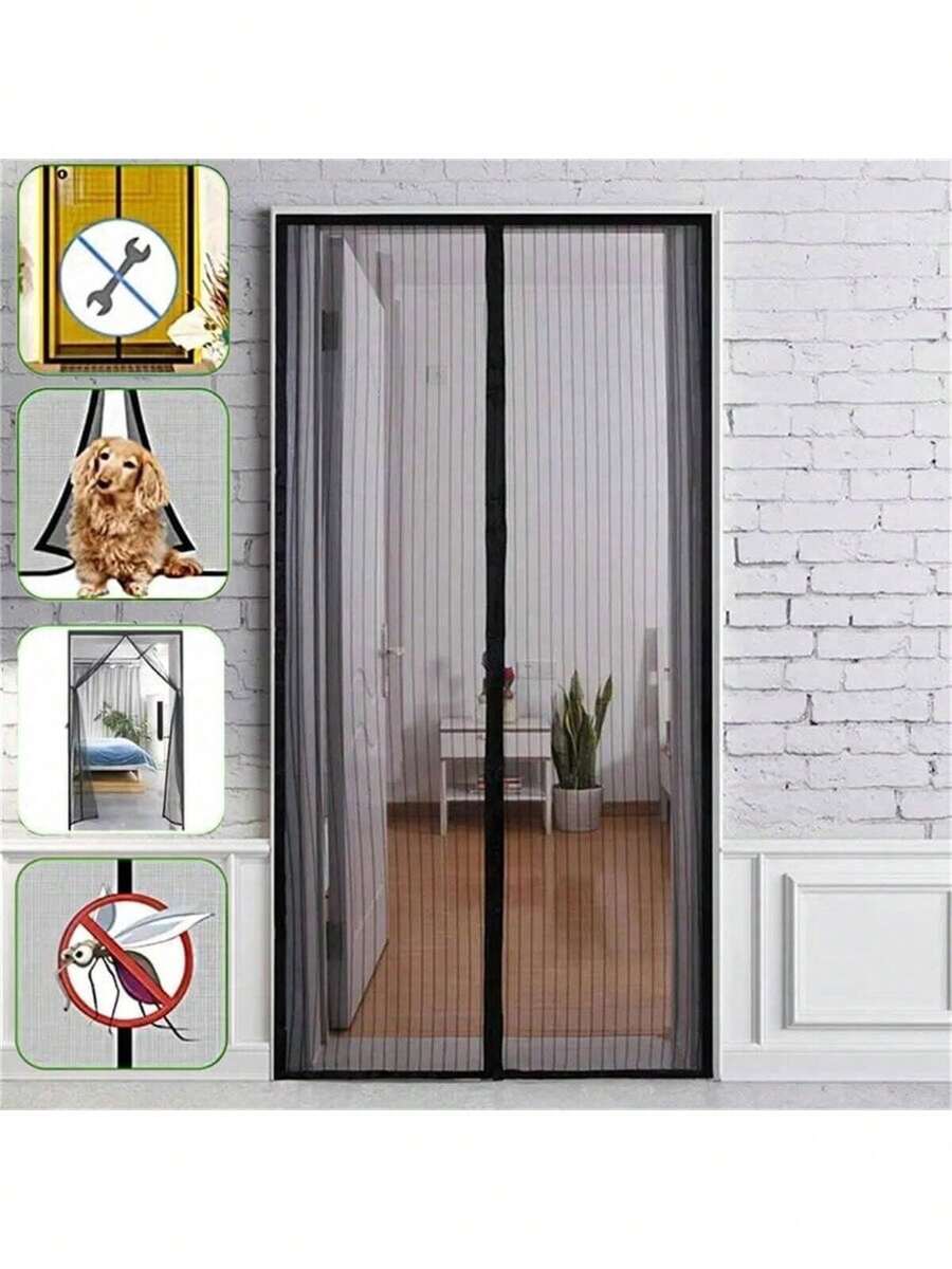 1 pieza Puerta de malla con cierre magnético autosellante, cierre magnético resistente para evitar insectos, puerta de malla corrediza retráctil