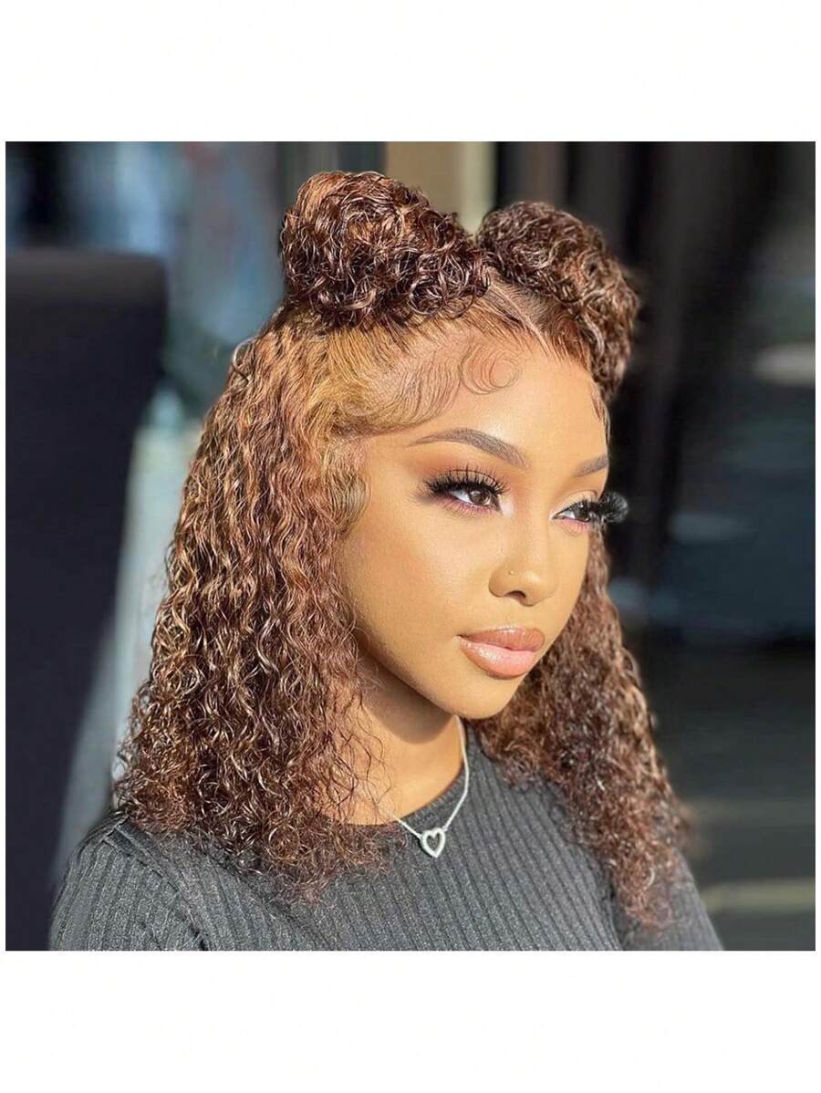 180% Density Honey Blonde Ombre Water Wave Curly Bob Wig - Pre-Plucked 13x4 Lace Front, Glueless Human Hair Wig For Women, 16 Inch, Wavy Short Style Highlight Water Wave Short Bob Wig 4/27 Color Curly 13x4 Lace Front Wig Water Wave Bob Wig 4/27 Lace Bob Wigs Water Wave, 180% Density With Baby Hair For Women Lace Front Wigs Human Hair Suitable For All Occasions, Suitable As Women's Gift Suitable For Christmas Occasions(Bob Wigs 8-16 Inch)