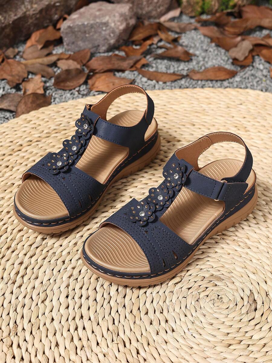 Sandalias romanas de estilo casual de talla grande 2025 con punta abierta, mujeres, sandalias planas con correa de gancho y bucle y punta abierta