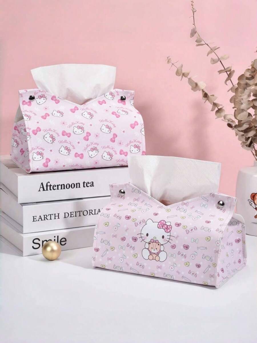 Caja de pañuelos de Hello Kitty linda y de dibujos animados, adecuada para sala de estar, dormitorio, comedor y hogar. De alta gama, simple, multifuncional y portátil, resistente a la suciedad, ideal para uso diario, regalos festivos y decoración de escritorio