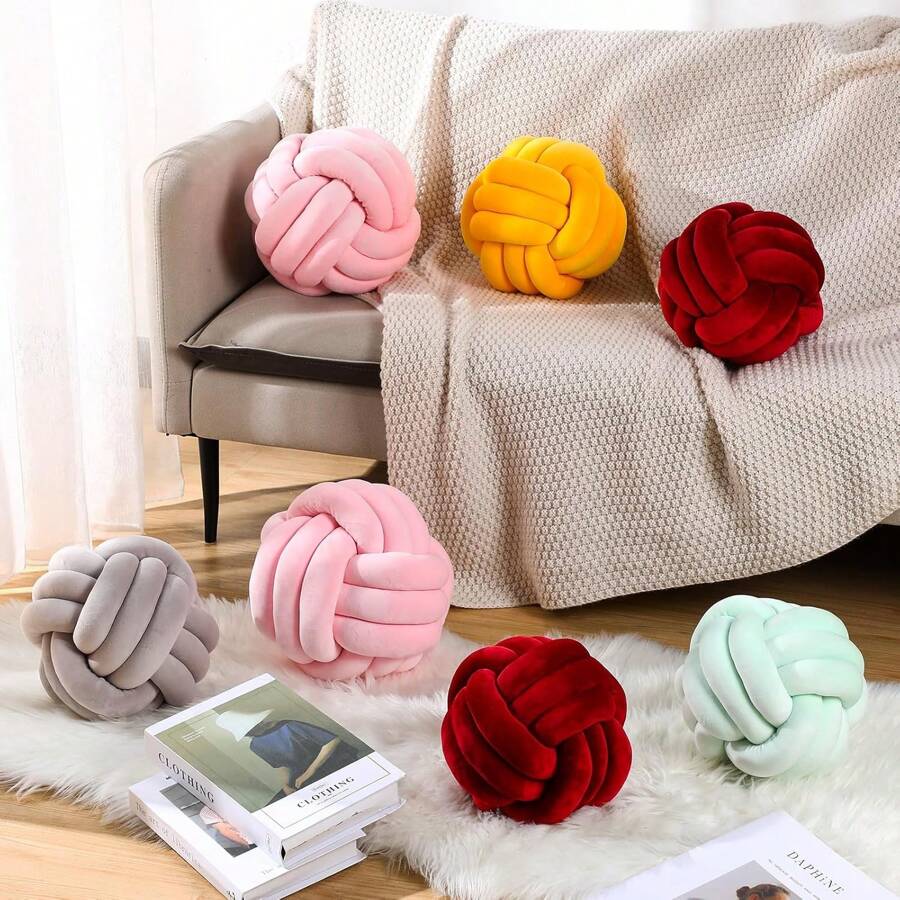 1 peça de almofada decorativa redonda com nó, almofada de bola de pelúcia feita à mão para decoração de sofá de quarto e casa