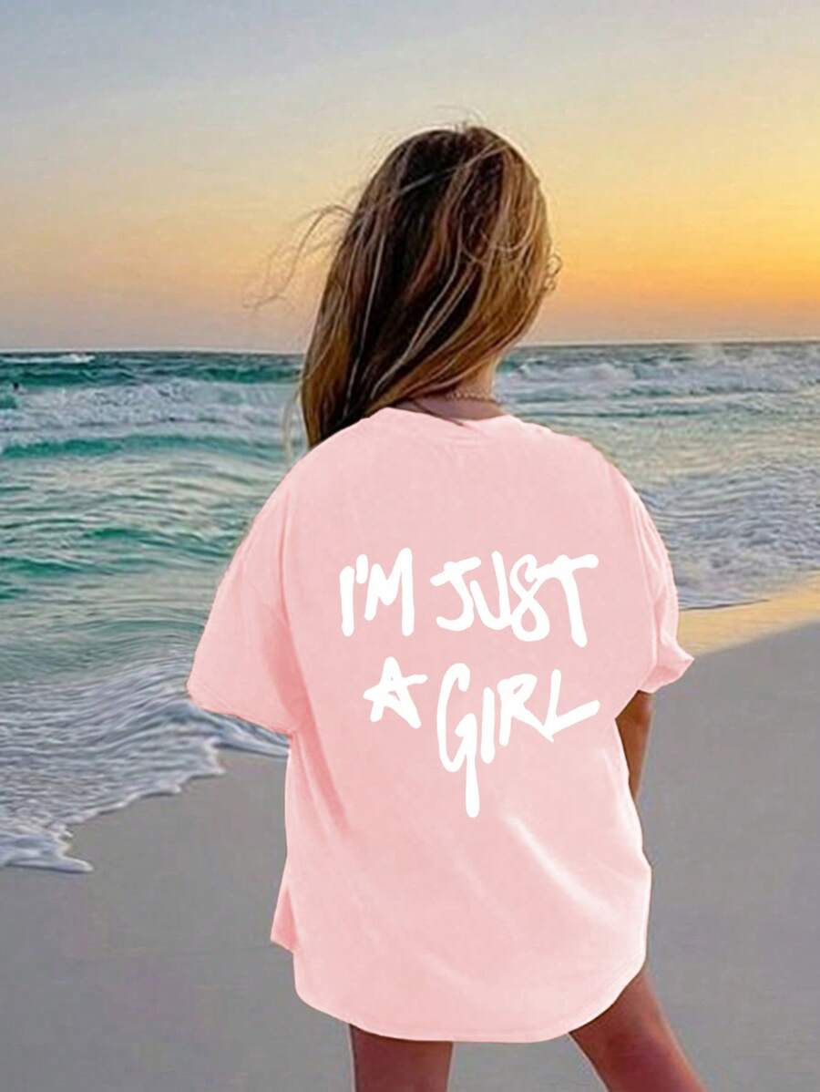 Camiseta informal de manga corta con cuello redondo y estampado gráfico divertido para adolescentes, top de verano
