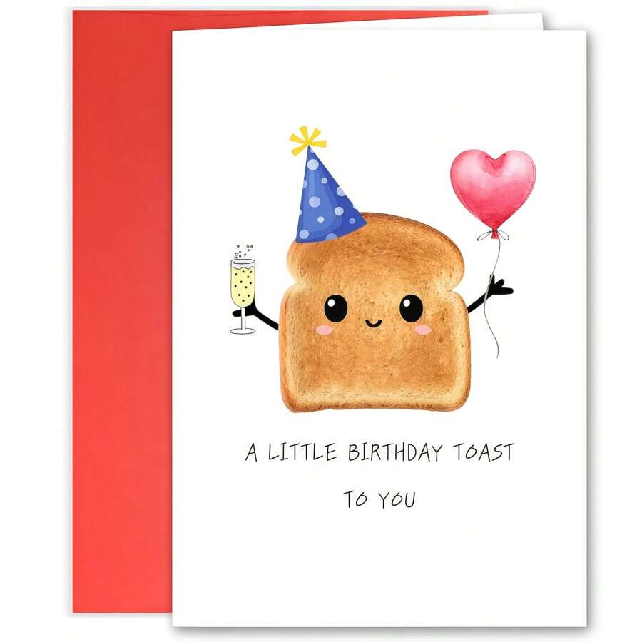 1 pezzo Biglietto d'auguri a forma di pane | Biglietti d'auguri divertenti per compleanni | Biglietti d'auguri | Cartoline "UN PICCOLO BRINDISI A TE" - Il miglior biglietto di compleanno per tuo figlio/figlia/amici, forniture scolastiche, ritorno a scuola