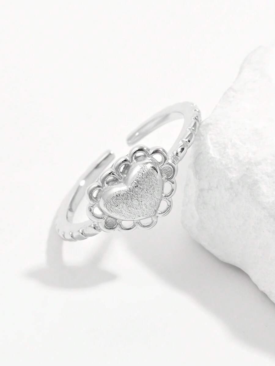1pc Fashionable Classic 925 Sterling Silver Heart Shaped Ring, Suitable For Women's Daily Wear And Wedding