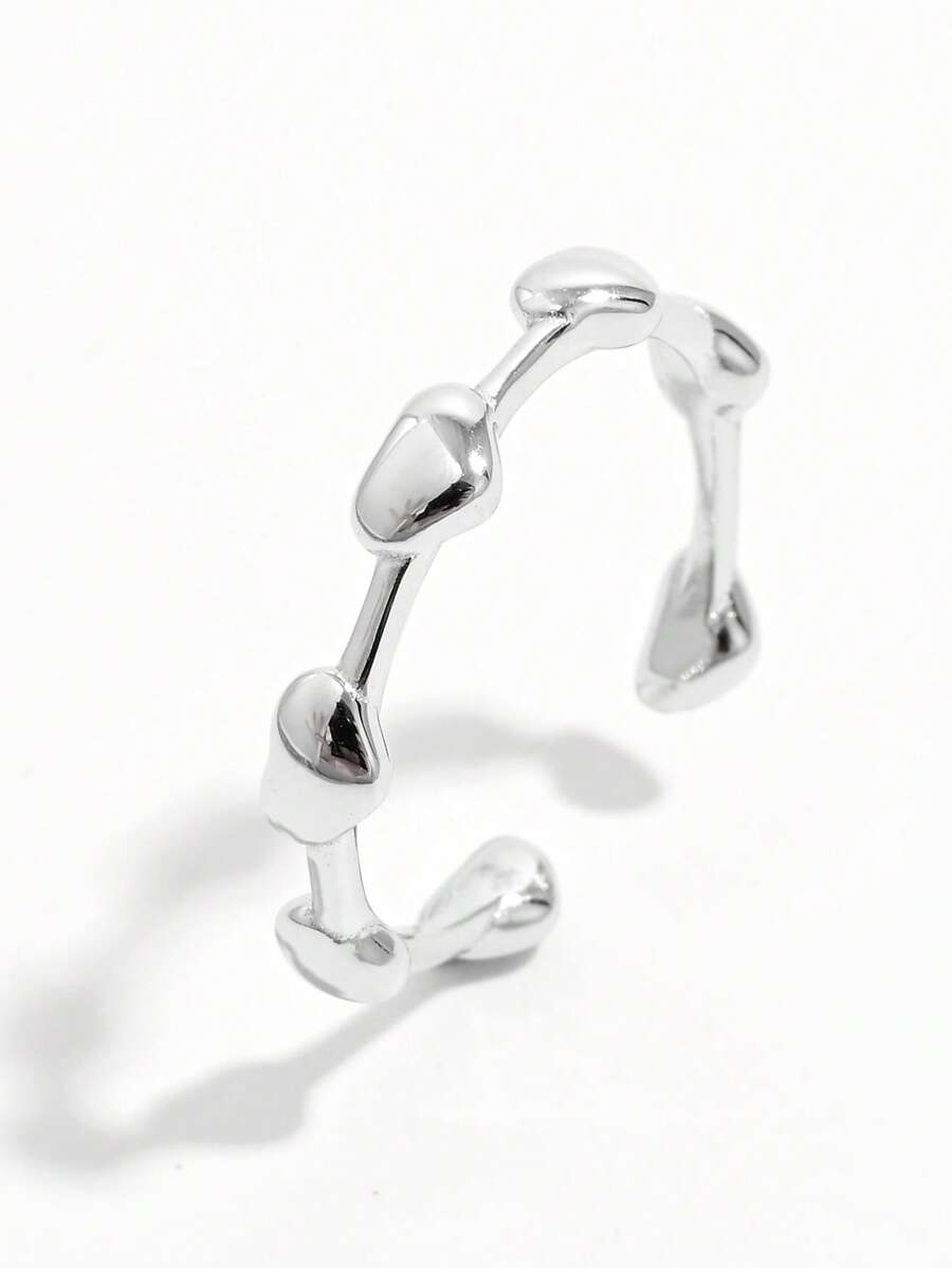 1 pieza Elegante anillo de plata de ley 925 con forma de corazón ajustable, minimalista y clásico, regalo de joyería para mujeres, accesorio chic para fiestas