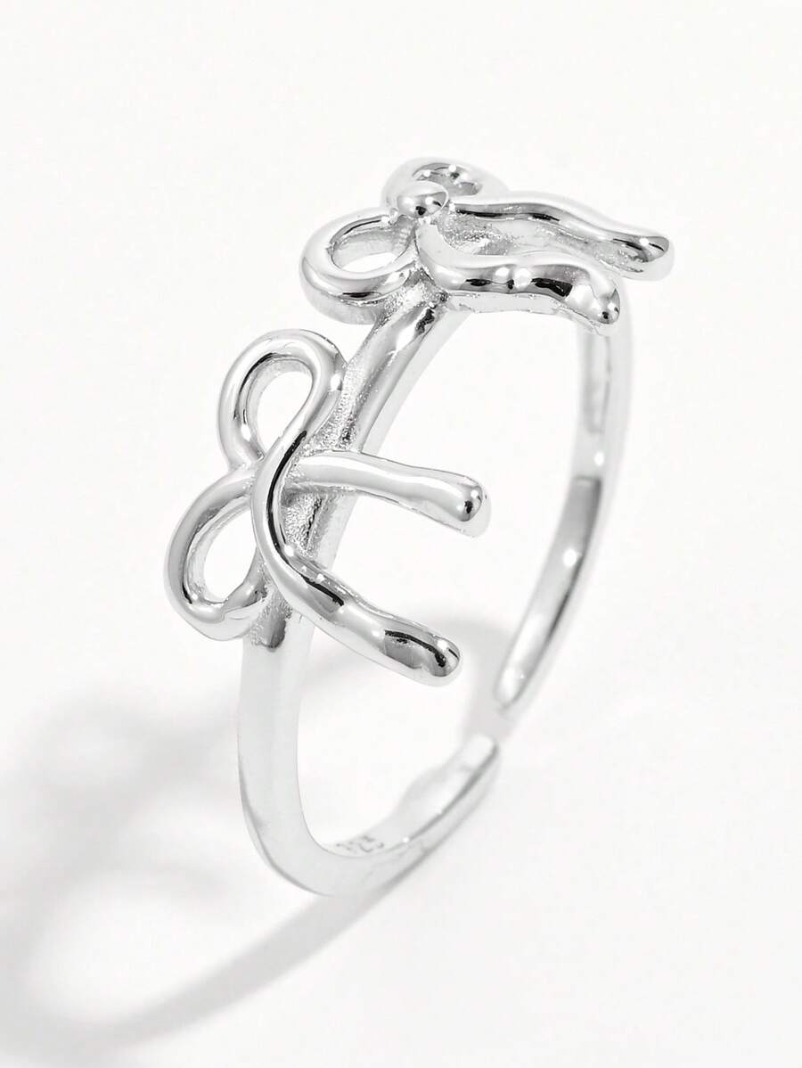 1 pieza Anillo con decoración de lazo de plata 925 clásico, diseño simple de moda para mujer, joyería de uso diario como regalo para fiestas
