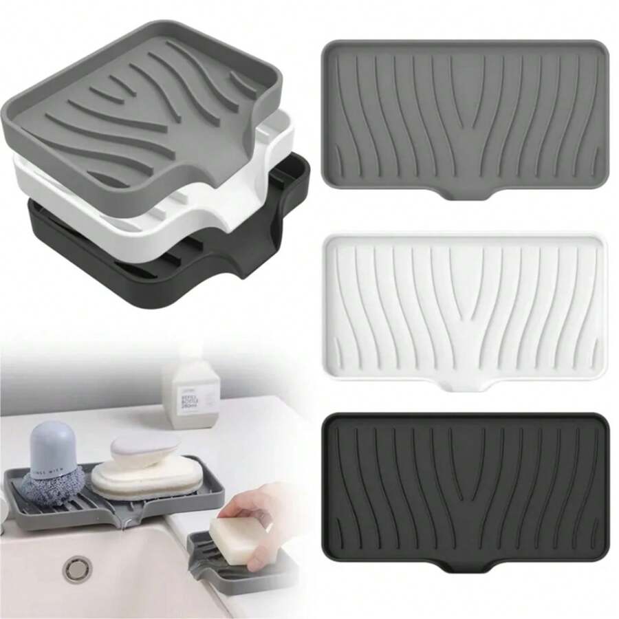 1-Pack Silicone Drain Soap BoxBathroom Anti-Slip Sink Tray Creative Washing Table Soap Tray Free Punch Drain Rack