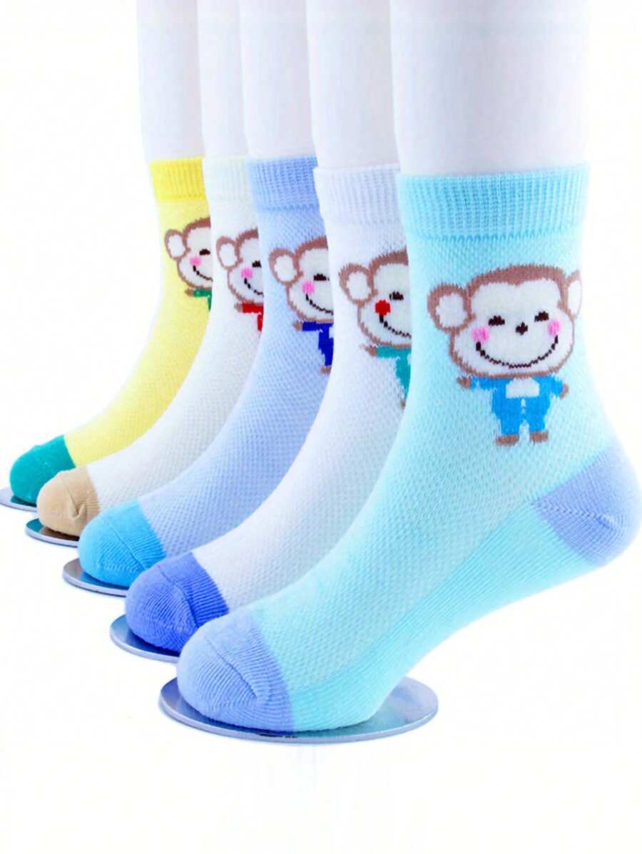 5 Pairs Kids' Mesh Breathable Thin Socks, Colorful Striped Socks For Boys And Girls, Spring/Summer