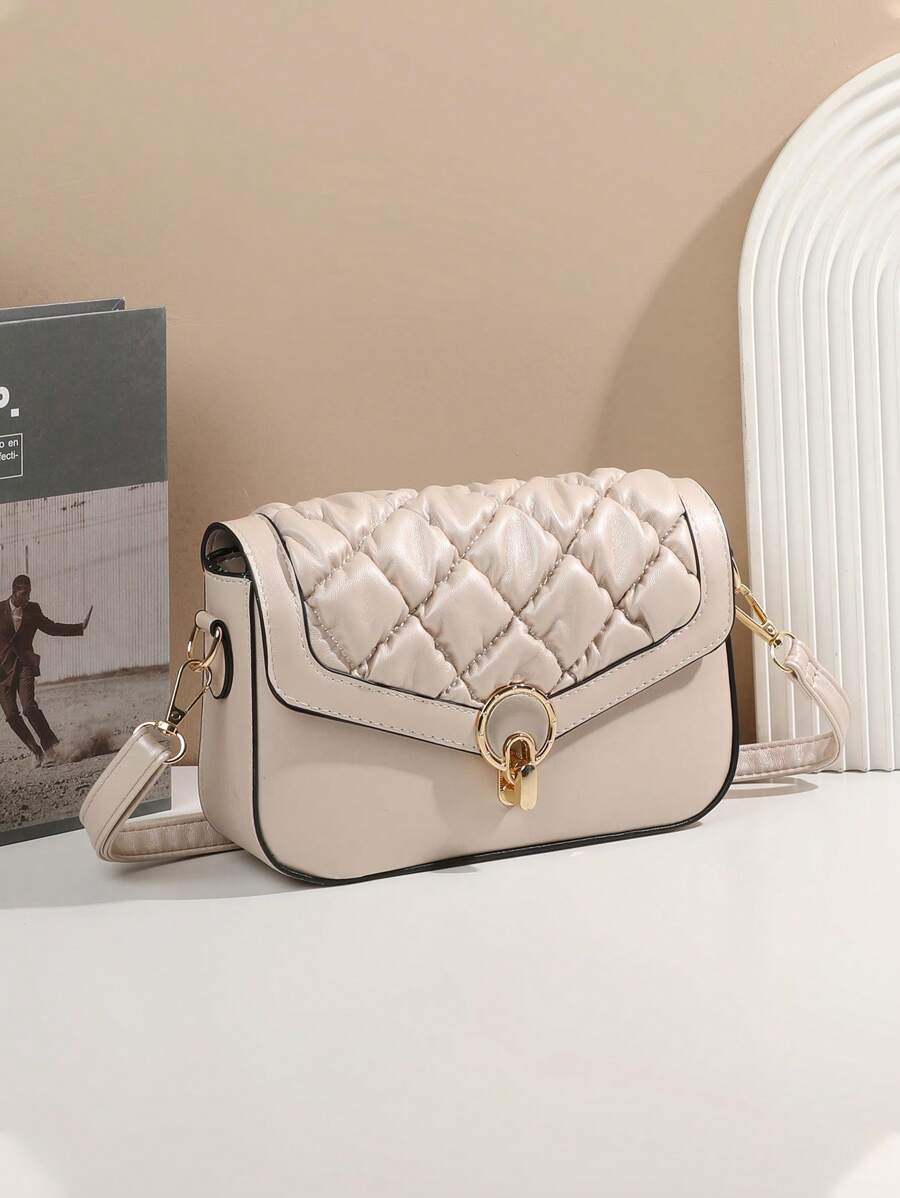 Bolsa Feminina Elegante Minimalista, Moda Bolsa a Tiracolo Acolchoada de PU com Bordado, Adequada para Compras, Transporte e Presentes