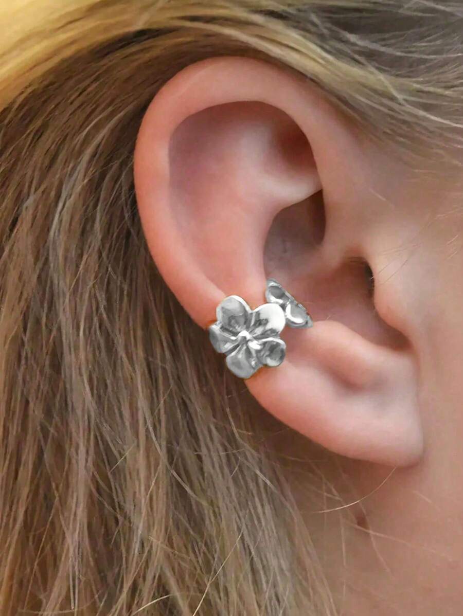 Frminee 1 peça de brincos de orelha femininos de verão em formato de C, em aço inoxidável banhado a ouro 18k, com flor, à prova d'água, joias femininas de alta qualidade, adequados para uso diário, férias à beira-mar, etc. Brincos havaianos com flor