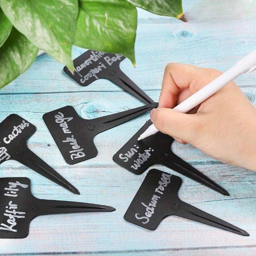 50 Piezas de Etiquetas Negras de Plástico con Diseño "XSedeviria Letizia" - Etiquetas de Jardín Duraderas para Identificación de Plantas, Cuidado de Plantas | Etiqueta Decorativa de Planta | Etiqueta de Plástico Resistente