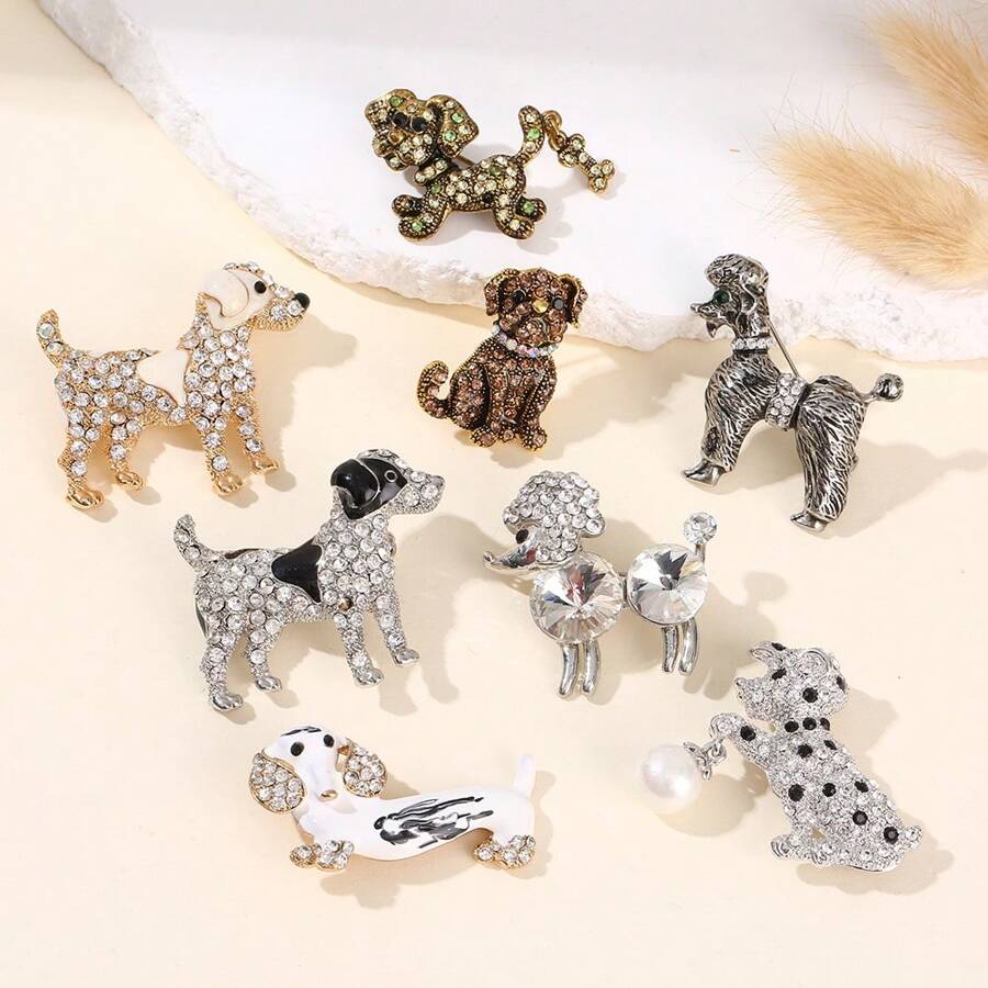 1 pieza Broche de perro con piedras de colores de aleación de zinc brillante y creativo, pasador de solapa minimalista y de moda para traje/abrigo, mochila unisex para la escuela