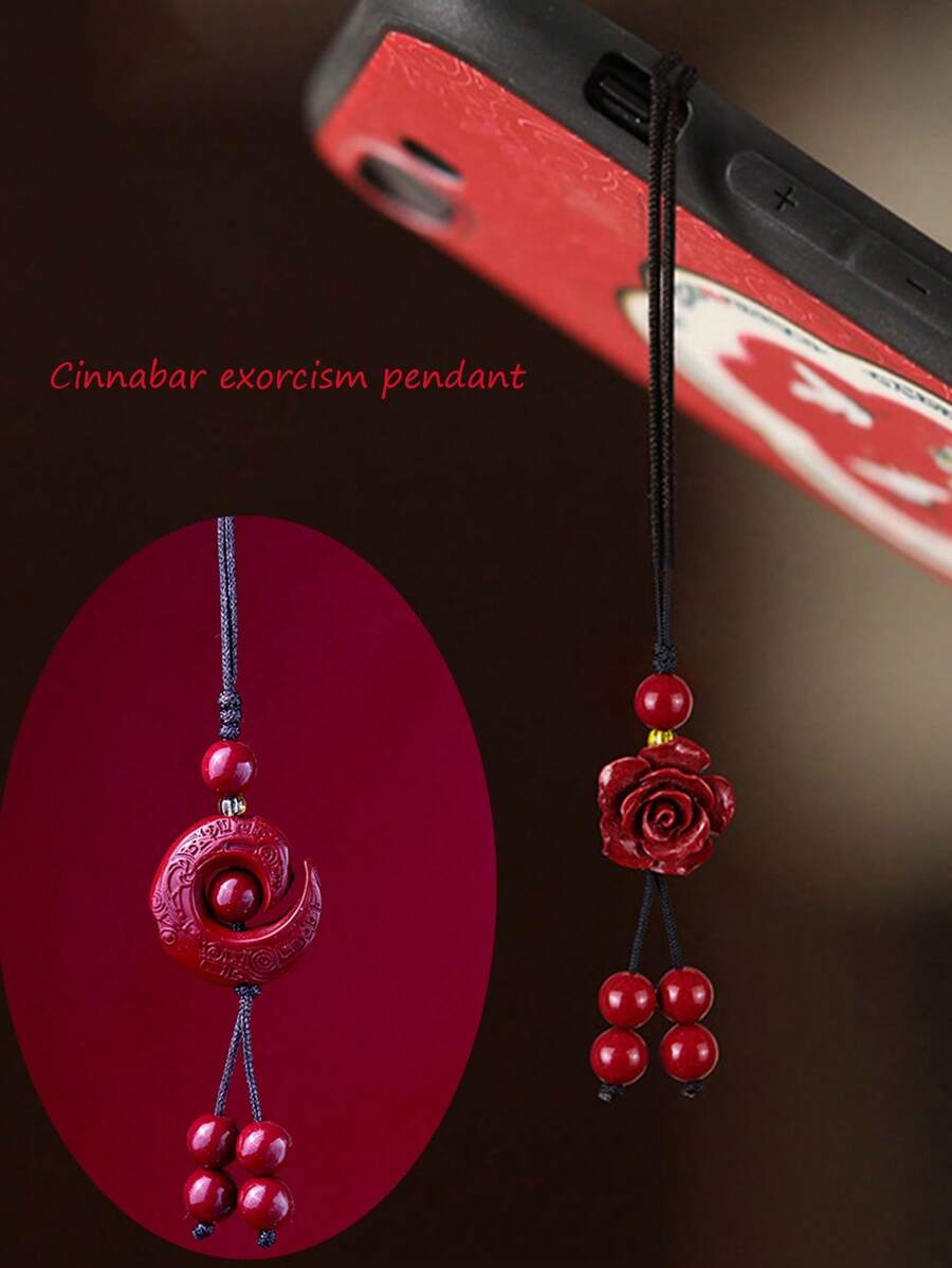 1pc Rose Flower Lucky Charm Pendant With Amethyst Jasper Stone Mobile Phone Strap