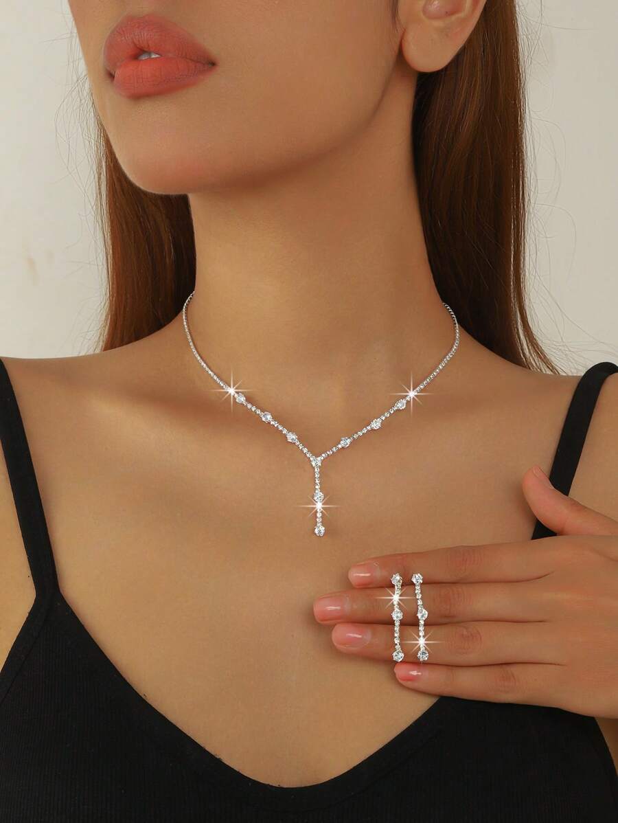 3pcs Gold Tone Jewelry Set With Necklace And Earrings, Fashionable Minimalist Style Inspired By Party And Suitable For Wedding Accessories