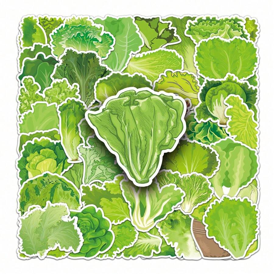 50PCS Cartoon Green Vegetable Lettuce Graffiti Stickers,Suitable For DIY Festival Decorations, Diaries, Suitcases, And Hand Books Craft Decorative Stickers, School Supplies,Back To School