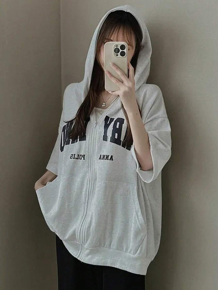 A Popular Item For Summer, Thin Short-Sleeved Tops, Short-Sleeved Hoodies, Alphabet Embroidery, Loose-Fitting, Casual Fashion For Work