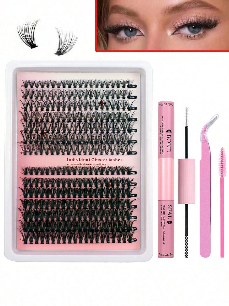 Kit de Extensão de Cílios DIY, 266/280/308/320 Peças Cílios Individuais, Extra Grossos, Curva D, Comprimentos Mistos 9-16mm, Olhar de Cílios Manga Wispy, Para Iniciantes e Reutilizáveis