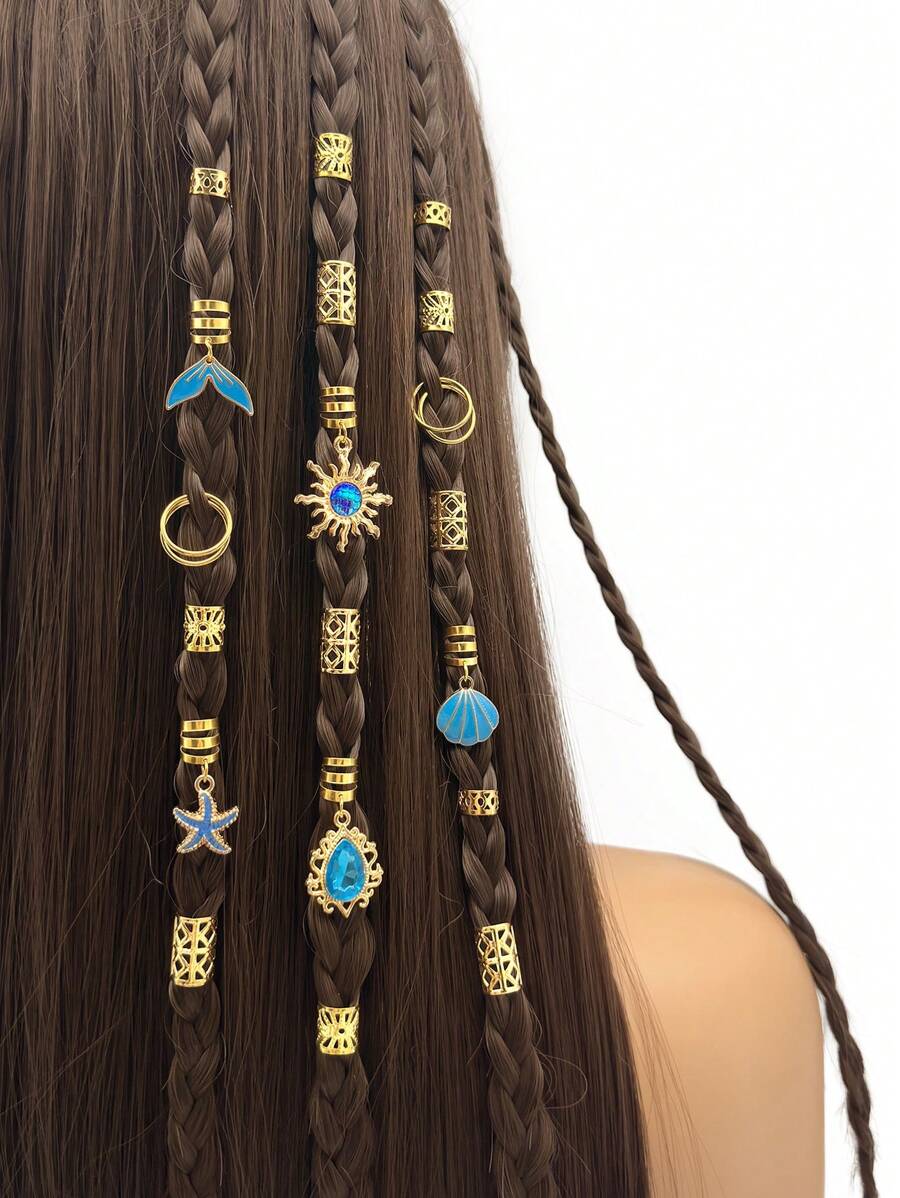 45 piezas de Accesorios de cabello con elementos marinos barrocos para rastas, joyería de pelo para verano, para bailes, fiestas y festivales de música