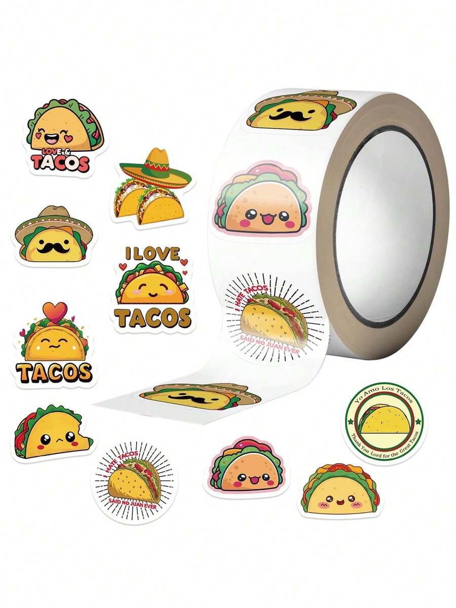 500 Sheets/Roll, Adhesive Tape, Hot Cartoon, Mexican Food, Hand Account Material, Decorative Letter, Sealing School Supplies,Back To School