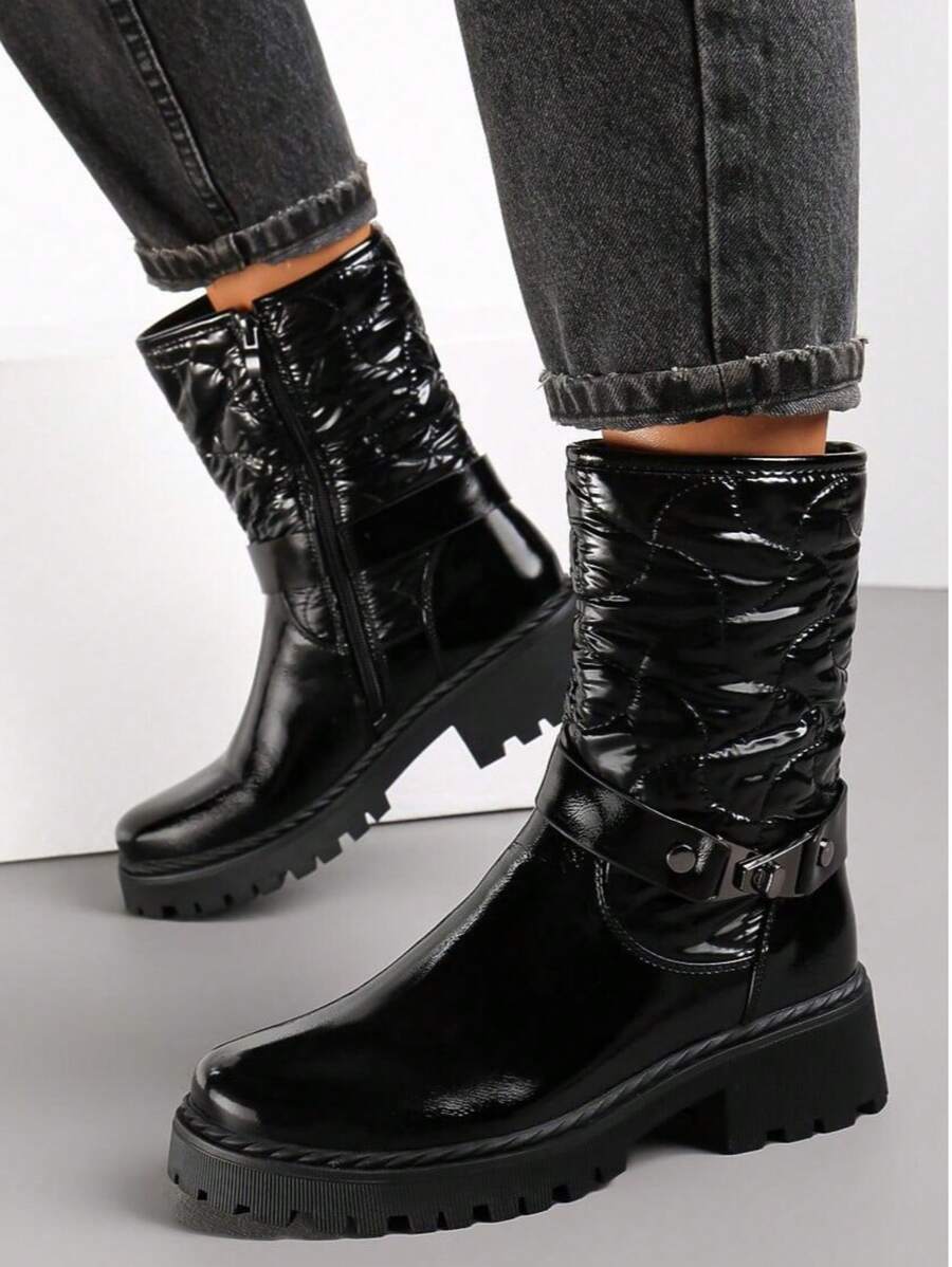 Bottines courtes plateforme à patchwork brillant polyvalent et