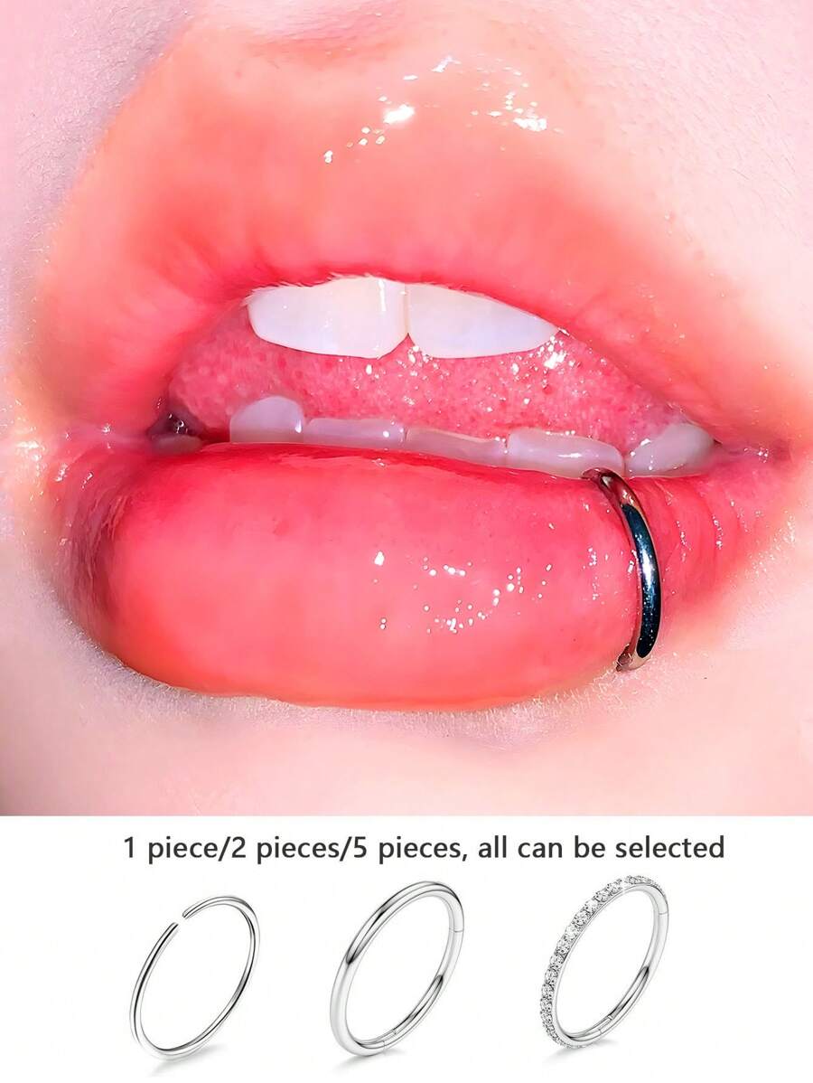 1 Piece/2 Pieces/5 Pieces Of Hypoallergenic 316L Stainless Steel Silver Lip Rings, False Puncture Perforated Lip Clips, Open And Closed Rings, Suitable For Both Men And Women, Suitable For Earlobes, Earrings, Nasal Septum Rings