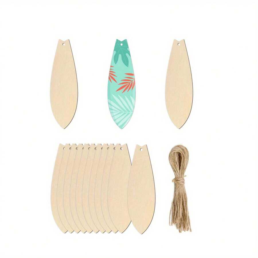 15/30pcs Small Surfboard Shape Wood Decor Boards, Laser Cut, Burned Wood, Handcraft, DIY Blank Wood Boards With Holes, Suitable For Home Decor, Friends And Family Gifts,Back To School,School Supplies