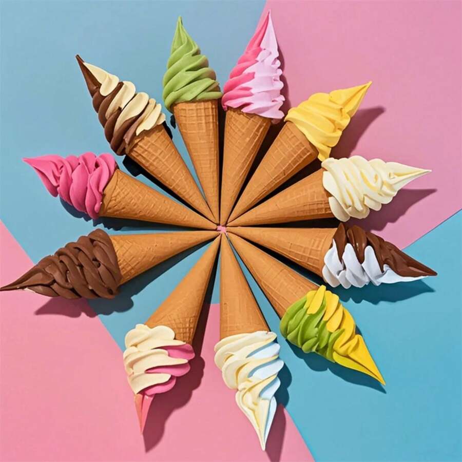 Plastic Simulation Model Prop Decoration Double Colors DIY Ice Cream Faux Cone Waffle 17cm 6.7inch Display Video Show
