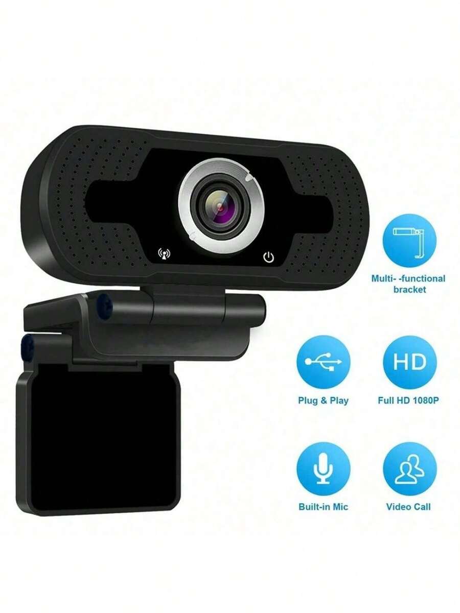 Webcam Full HD 1080P avec microphone, cache confidentialité et support - Caméra de conférence USB plug-and-play pour vidéoconférence, salles de classe, jeux et diffusion en direct. Webcam amovible avec options de montage flexibles, webcam pour PC