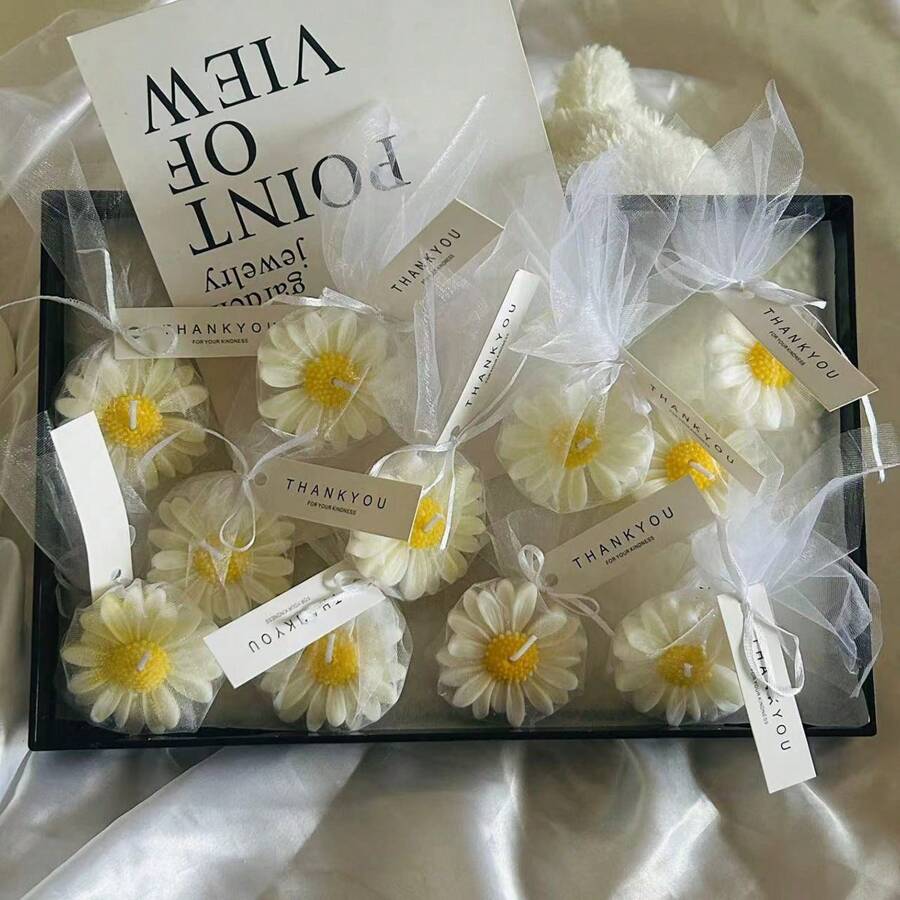 5 Stück Gänseblümchen-förmige Kerzen Set - Hochzeitsgeschenke, Bridal-Shower Deko, duftende Sojakerzenwachs für Raumduft, minimalistisches florales Tischzentrum