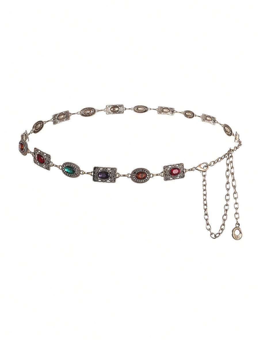 1 pièce Ceinture de robe avec chaîne de taille en métal doré, fashion, rétro, bohème pour femme