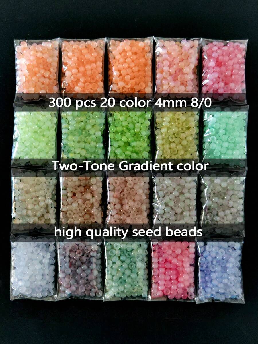 300pcs Glass Seed Beads Kit For Jewelry Making, 4mm 8/0 Dual Color Gradient Seed Beads, 20 Colors Options, 20g/Pack Transparent Beads, High Quality Uniform And Durable, For DIY Handmade Crafts Like French Bracelet, Weaving, Embroidery, Bracelet, Earring, Necklace, Ring, Great Gift For Family & Friends