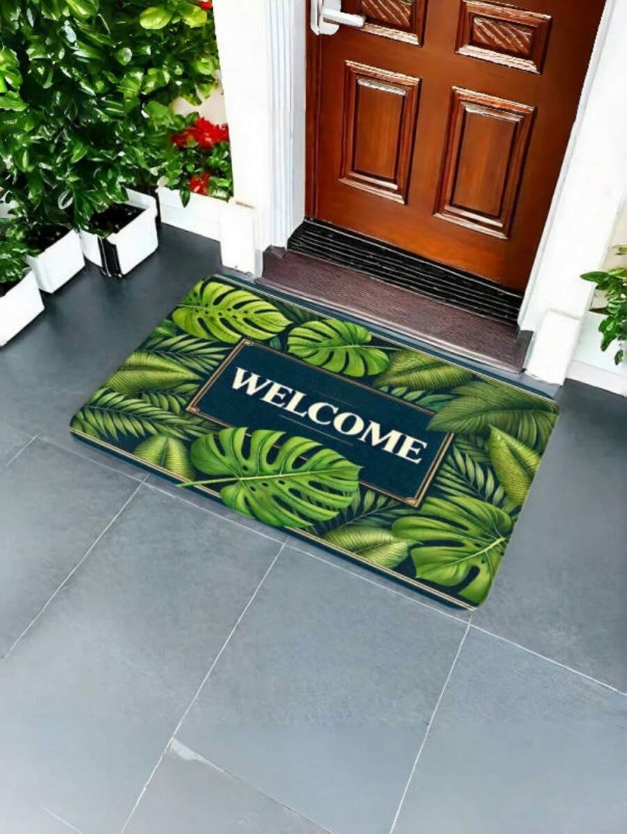 1pc Tropical Welcome Doormat - Durable, Easy To Clean Rug With Calathea Leaf Pattern, Suitable For Kitchen, Bathroom And Laundry Room, Green, Kitchen Mat | Calathea Leaf Print | Polyester Mat, Bathroom Mat, Home Decor Carpet
