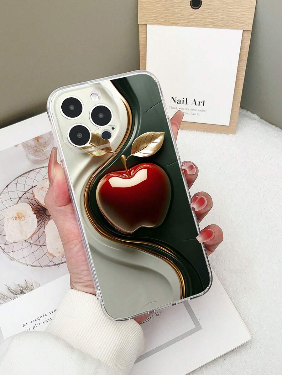 Funda de teléfono gráfica de manzana roja transparente de TPU 3D a prueba de golpes, compatible con iPhone 15/15 Pro/15 Plus/15 Pro Max/16/16 Pro/16 Plus/16 Pro Max, Galaxy S23 Ultra/A14/A24, Redmi Note 12 Pro, Pixel 8/8 Pro
