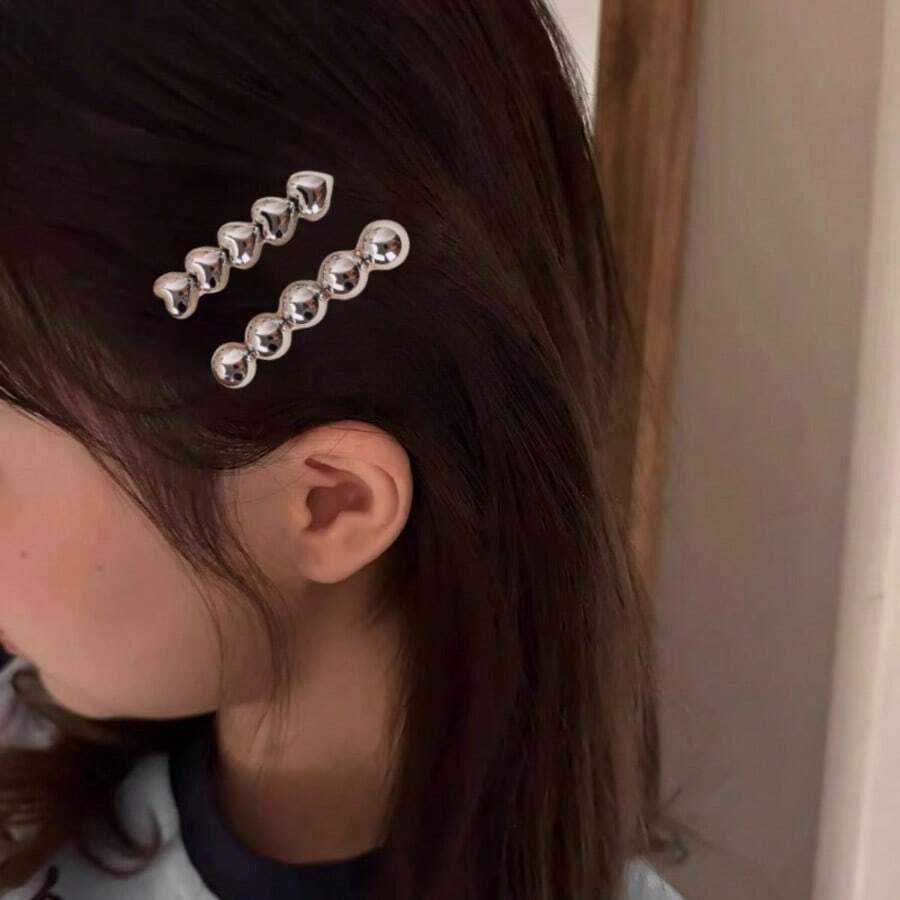 Set 2 buc cleme de păr rotunde în formă de inimă din metal, cleme minimaliste și la modă cu breton lateral, aliaj de zinc strălucitor potrivit pentru purtare de zi cu zi, accesoriu de păr, cleme cu gheare, agrafă de păr, gheare de păr