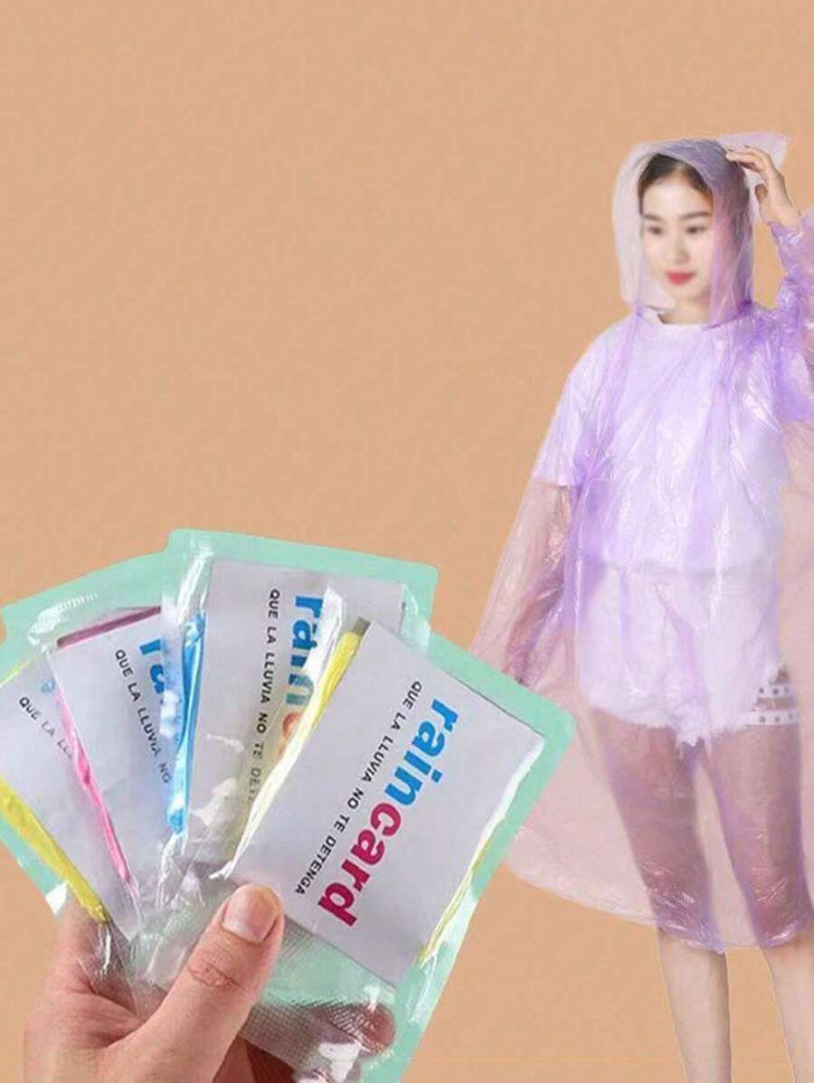 1/5/8/10pcs Disposable Unisex Raincoats, Mini Portable Adult Rain Ponchos, Suitable For Outdoor Camping, Hiking, Cycling, Waterproof Rains Gear, Essential Travel Items (Packaging Letters & Colors Random)