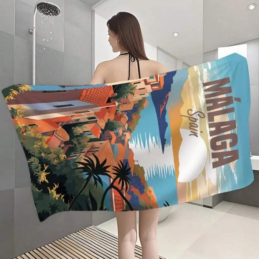 1pc City Of Sunset Beach Towel, Soft & Cool For Summer Beach, Size 70x140cm, Made Of Absorbent & Quick-Dry Microfiber, Suitable For Swimming Pool, Surfing, Yoga, Camping And Travel