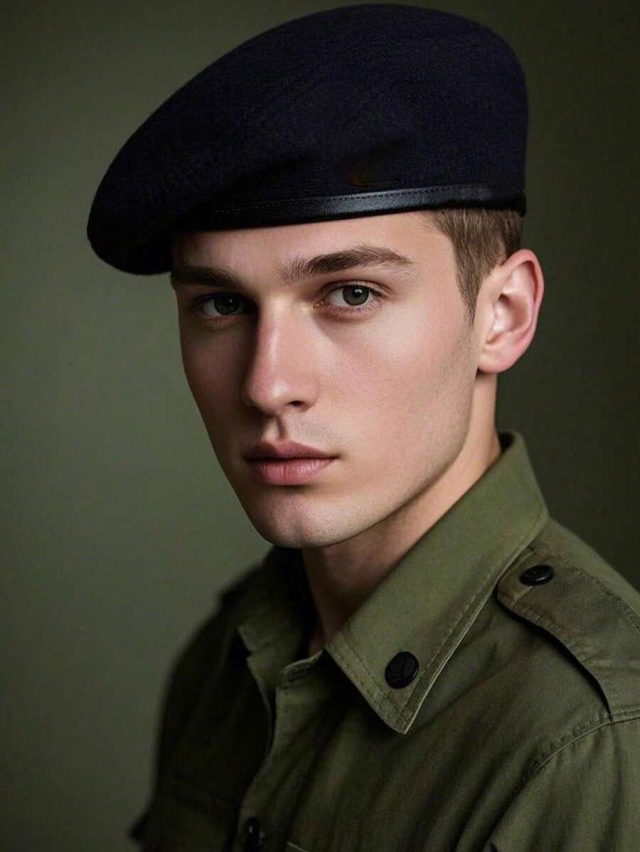 1 Berretto alla francese in lana da uomo, basco di colore unito, berretto militare regolabile da indossare in tutte le stagioni