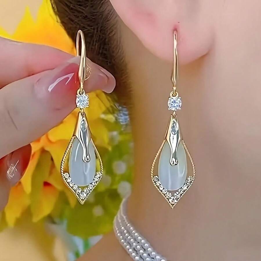 1 Paar elegante geometrische Diamant-Anhänger Ohrringe für Damen, geeignet für den täglichen Gebrauch, Partys, Feste und formelle Anlässe