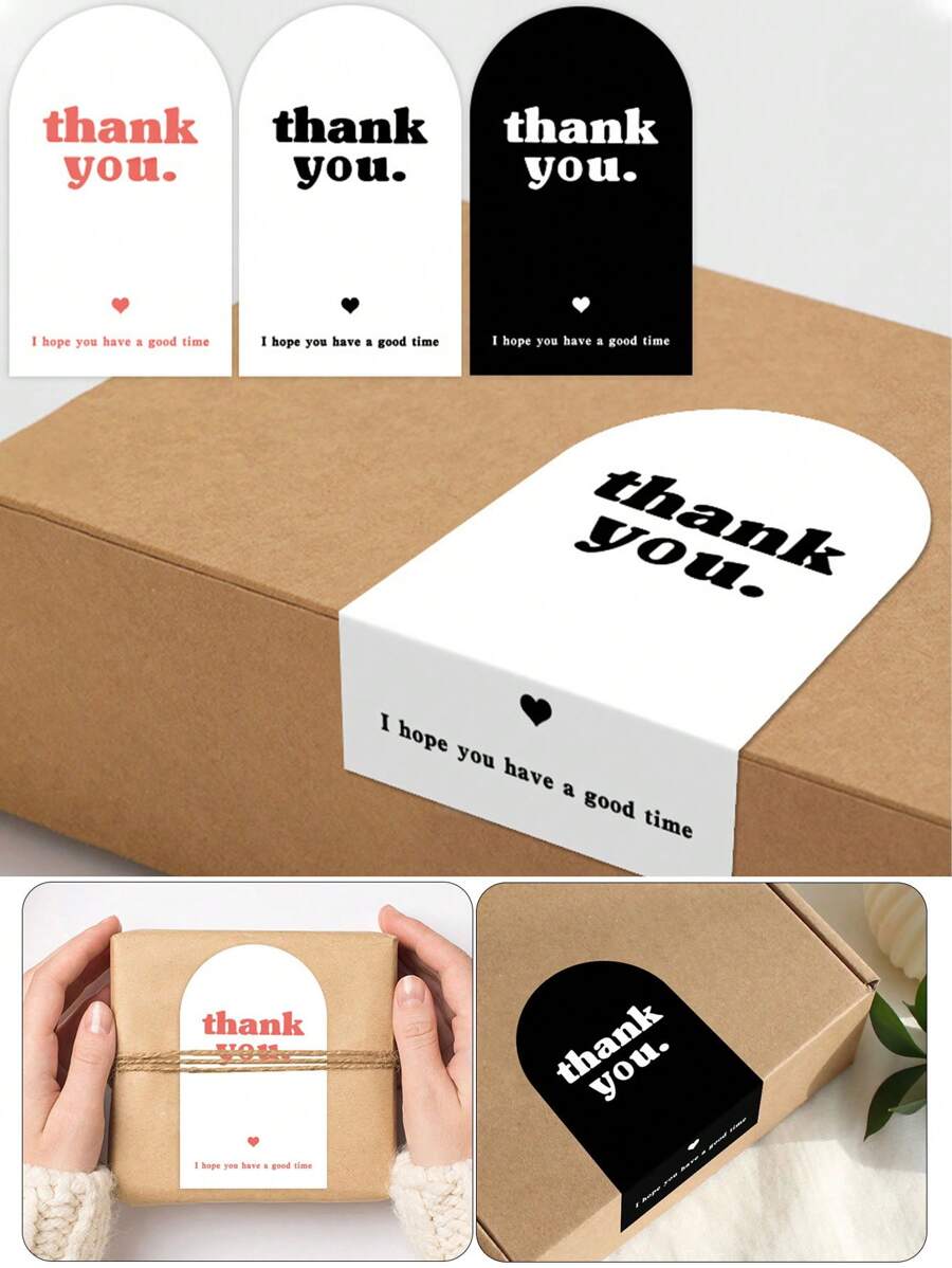 50pcs Thank You Stickers For Rectangular Gift Wrapping Airplane Box Sealing Stickers Black White Pink Gift Packaging Stickers